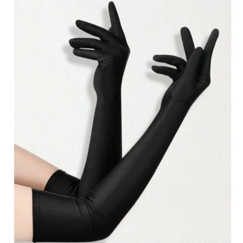 Gants longs en satin à coude, élégants, noirs et blancs, soyeux, années 1920, style vintage, fête, bal, mariage, manches décoratives pour femmes, 20,8 pouces