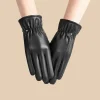 gants chauds et doux en pu imperméables et résistants au froid en cuir pour femmes à la mode et chauds avec des gants pour écran tactile en velours