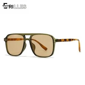 Lunettes de soleil rétro modernes à double pont, lunettes carrées de protection UV400 à monture complète, accessoire de mode de style de rue d&rsquo;inspiration vintage
