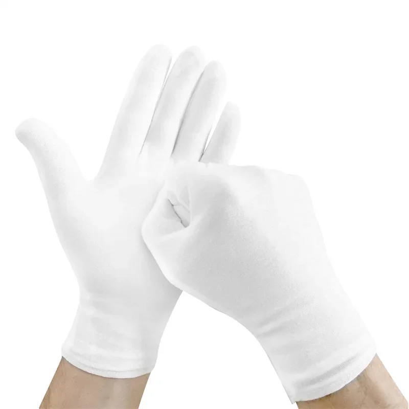 gants de travail en coton blanc, 12 paires, pour mains sèches, film de manipulation cérémonie, bijoux, gants d'inspection en argent, outil de nettoyage ménager