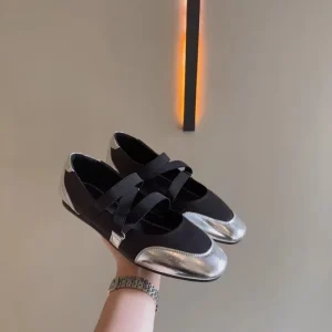 Nouvelles chaussures plates Mary Jane printemps/automne 2025, chaussures à enfiler à bout rond inspirées du ballet avec sangle élastique, escarpins de travail vintage pour femmes