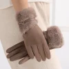 Gants d&rsquo;hiver pour femmes avec doublure polaire, chauds, coupe-vent, résistants au froid, décoration en peluche, compatibles avec écran tactile, adaptés à la conduite et au cyclisme, 1 paire