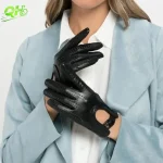 Gants en cuir de mode élégants pour femmes, vélo électrique, conduite en peau de mouton véritable, accessoires de moto respirants perforés de haute qualité