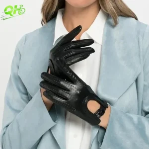 Gants en cuir de mode élégants pour femmes, vélo électrique, conduite en peau de mouton véritable, accessoires de moto respirants perforés de haute qualité