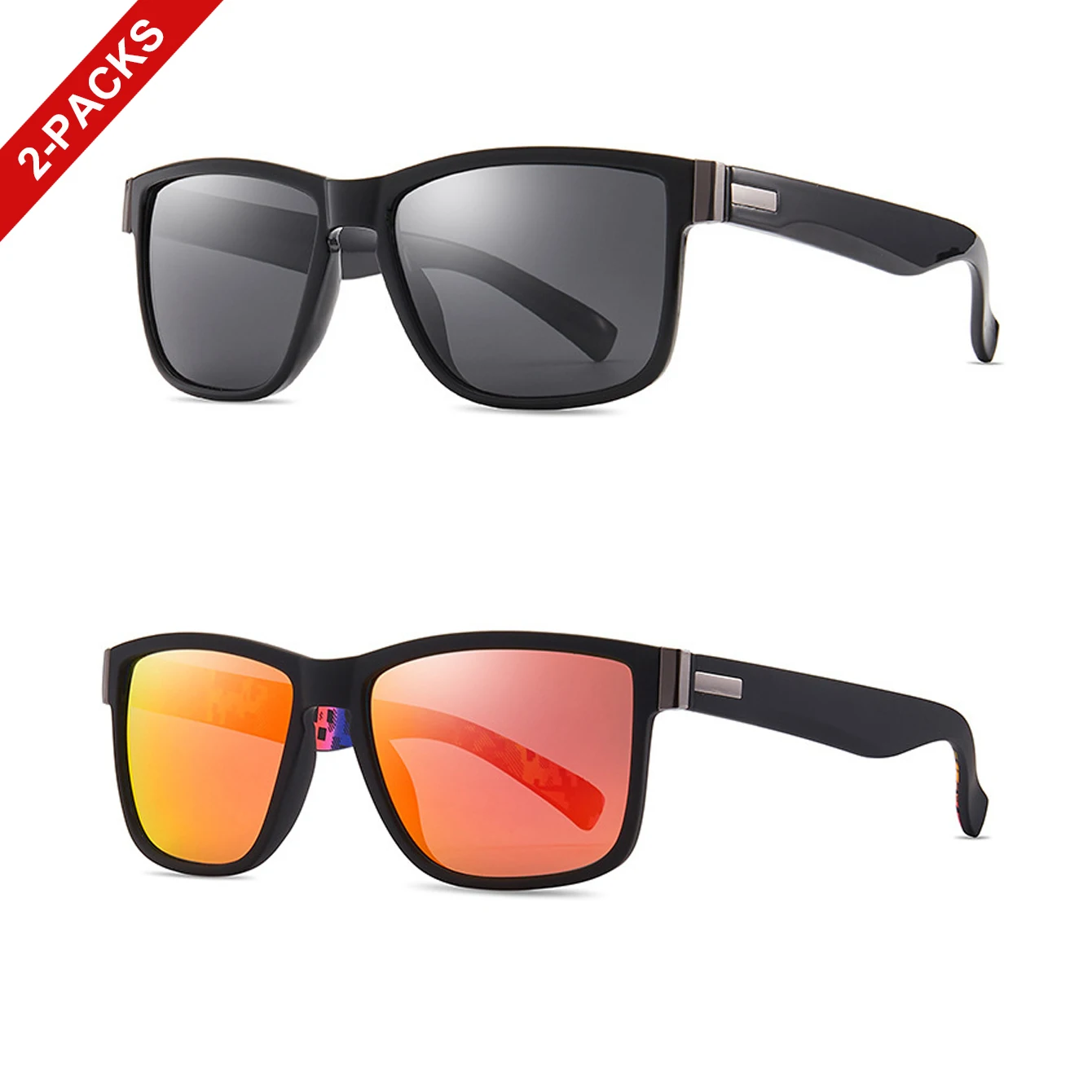 2 paires de lunettes de soleil classiques pour hommes et femmes, sports de plein air, cyclisme, pêche, randonnée, golf, lunettes carrées de voyage avec protection uv