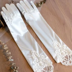 Gants de mariée en Satin et dentelle élégante, longueur Eblow, gants de fête de noël en dentelle blanche, gants de mariage