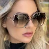lunettes de soleil carrées surdimensionnées pour femmes, rétro, mode, marque de luxe, personnalité dégradé noir, nuances d'extérieur
