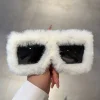 lunettes de soleil carrées surdimensionnées en peluche et fourrure douce pour femmes, vintage, grande monture, nuances de luxe, pour l'extérieur