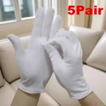 5 paires de gants en coton blanc doigt complet hommes femmes serveurs/pilotes/bijoux/travailleurs mitaines gants d&rsquo;absorption de la sueur gants de protection des mains