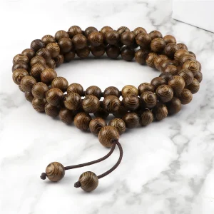 Bracelet Mala en perles de prière en bois, 8mm, chapelet noué, tressé, bijoux à la mode pour hommes et femmes, cadeau Yoga bouddhiste tibétain, 108