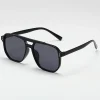 lunettes de soleil carrées rétro pour hommes et femmes, lunettes de soleil polygonales pour femmes, lunettes à double faisceau, mode vintage, noir