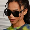 lunettes de soleil carrées à monture surdimensionnée pour femmes, verres décoratifs de style rétro de rue décontractés