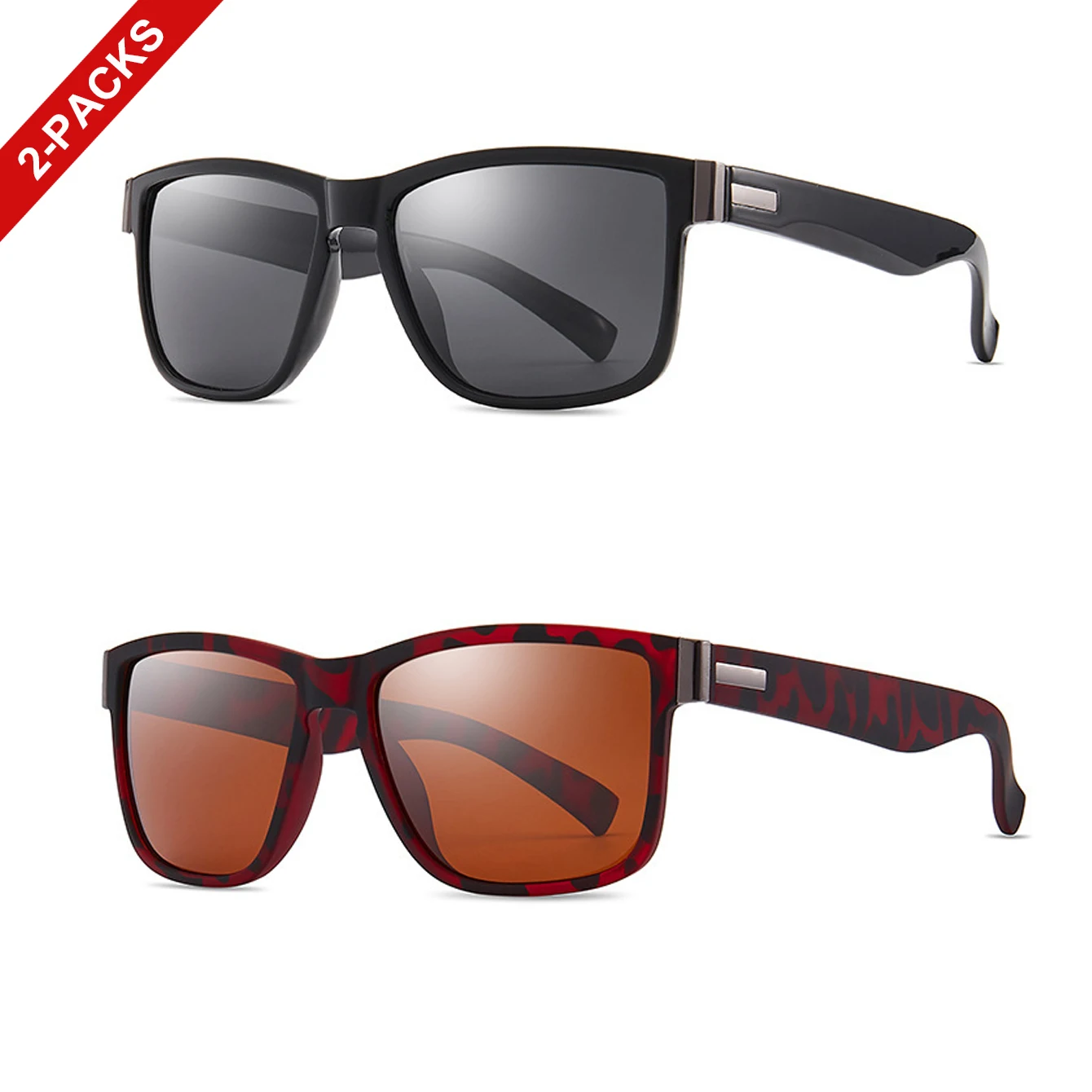 2 paires de lunettes de soleil classiques pour hommes et femmes, sports de plein air, cyclisme, pêche, randonnée, golf, lunettes carrées de voyage avec protection uv