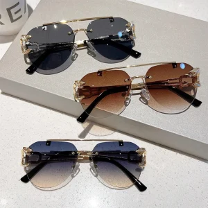 Lunettes de soleil vintage sans monture pour femmes, lunettes de soleil de luxe, lunettes de mode pour femmes, nuances respirantes, 2023