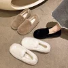 noir downy sans lacet mocassins femmes chaud hiver plat moelleux chaussures semelle souple beige fourrure mocassins maman grand mère fourrure ballerines