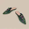 velours broderie fleur mules femme chaussures élégantes pointu bout fermé pantoufles sans lacet chaussures plates diapositives femmes pantuflas sandalias