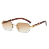 lunettes de soleil sans monture à la mode pour hommes et femmes, monture rectangulaire en bois, nuances rétro, lunettes de voyage d'été uv400