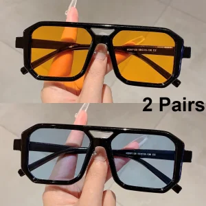 2 paires de lunettes de soleil carrées Vintage pour hommes et femmes, Chic rétro, Double pont dégradé, nuances d&rsquo;extérieur décontractées, décor de vacances