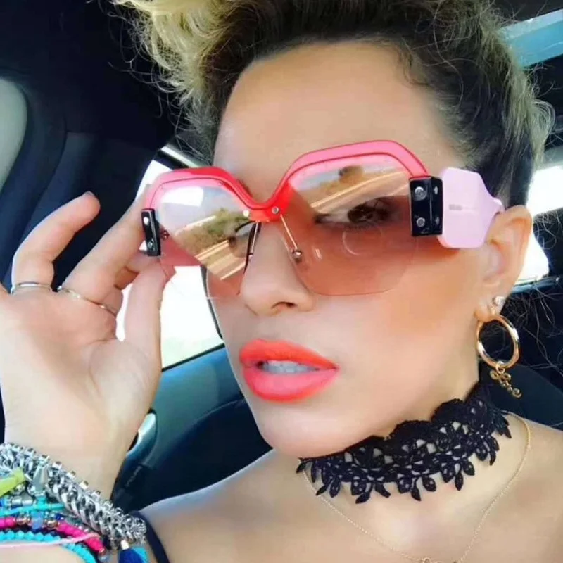 Lunettes de soleil Vintage carrées sans bords pour hommes et femmes, grand cadre large, marque de luxe rétro, nuances de dame, Oculos UV400, Gafas