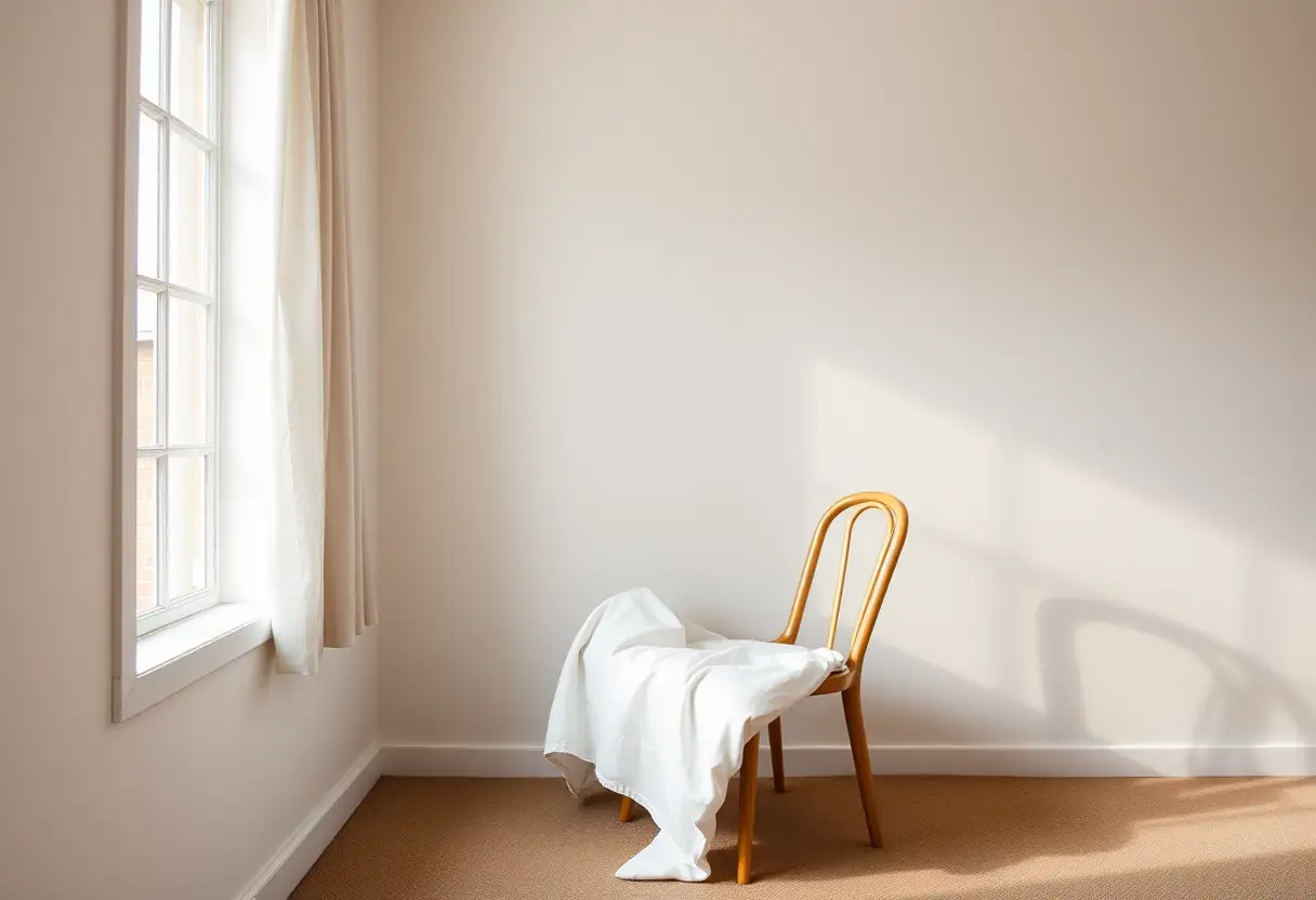 Un lit simple avec une couverture blanche pliée dans un coin de la chambre