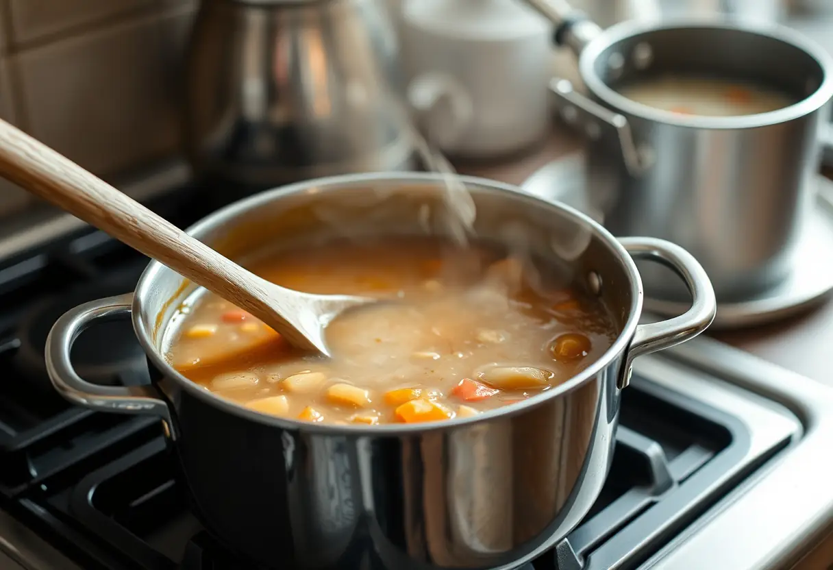 Soupe mijotant sur la cuisinière