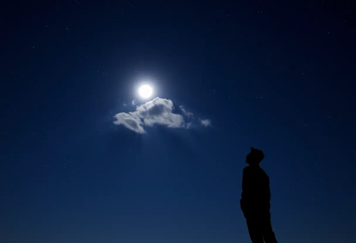 Silhouette d'une personne sous un ciel nocturne étoilé, nuit du destin