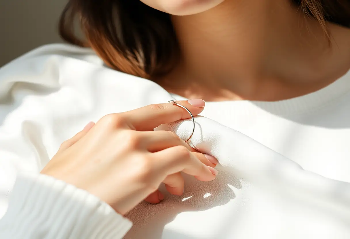 Un bijou d'oreille simple posé sur un tissu blanc
