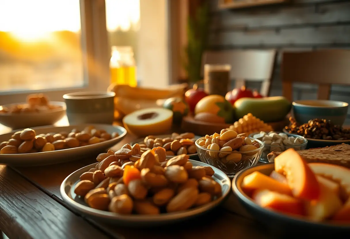 Table avec des en-cas sains pour Suhoor pendant le Ramadan