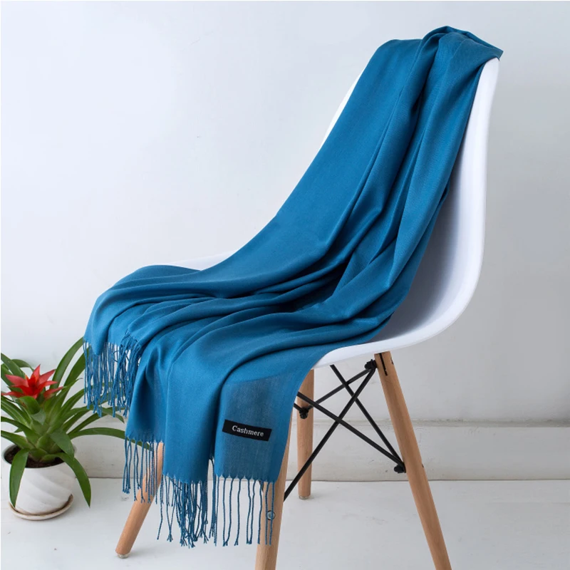 Mode femmes écharpe mince châles couleur unie femmes écharpe hiver Hijabs glands Long cachemire comme Pashmina Hijabs foulards enveloppes