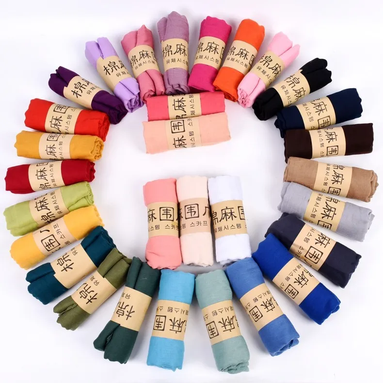 Nouvelles femmes 90x180CM coton lin écharpe châle Hijab Long Foulard foulards couleur unie doux femme Foulard plage étoles écharpe