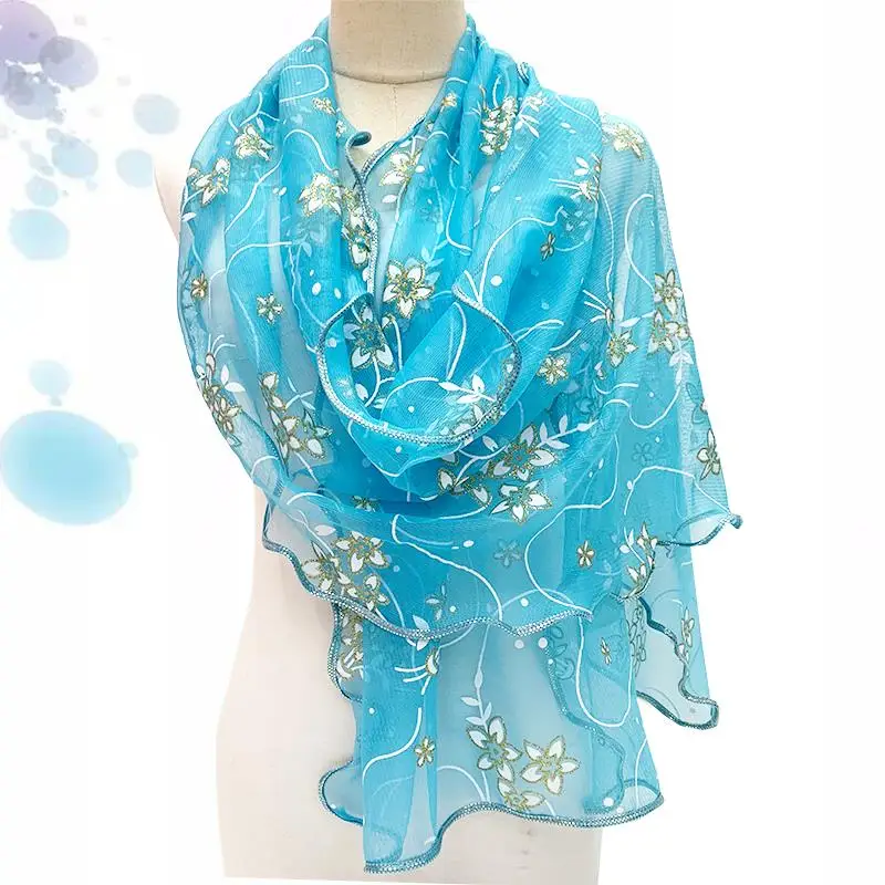 Foulard en dentelle pour femmes, Hijab léger élégant, imprimé en soie, châle, bandeau, poignée, accessoires pour cheveux, Bandana, 2024