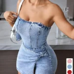 ✨   Robe en jean tube pour femme |   Design sans bretelles à effet torsadé, l&rsquo;indispensable pour les filles branchées en été