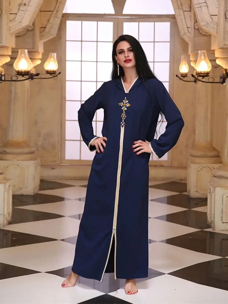 Ramadan Eid bleu Abaya dubaï turquie Islam Hijab Robe musulmane caftan Robe Longue Femme Kebaya robes africaines pour femmes Caftan