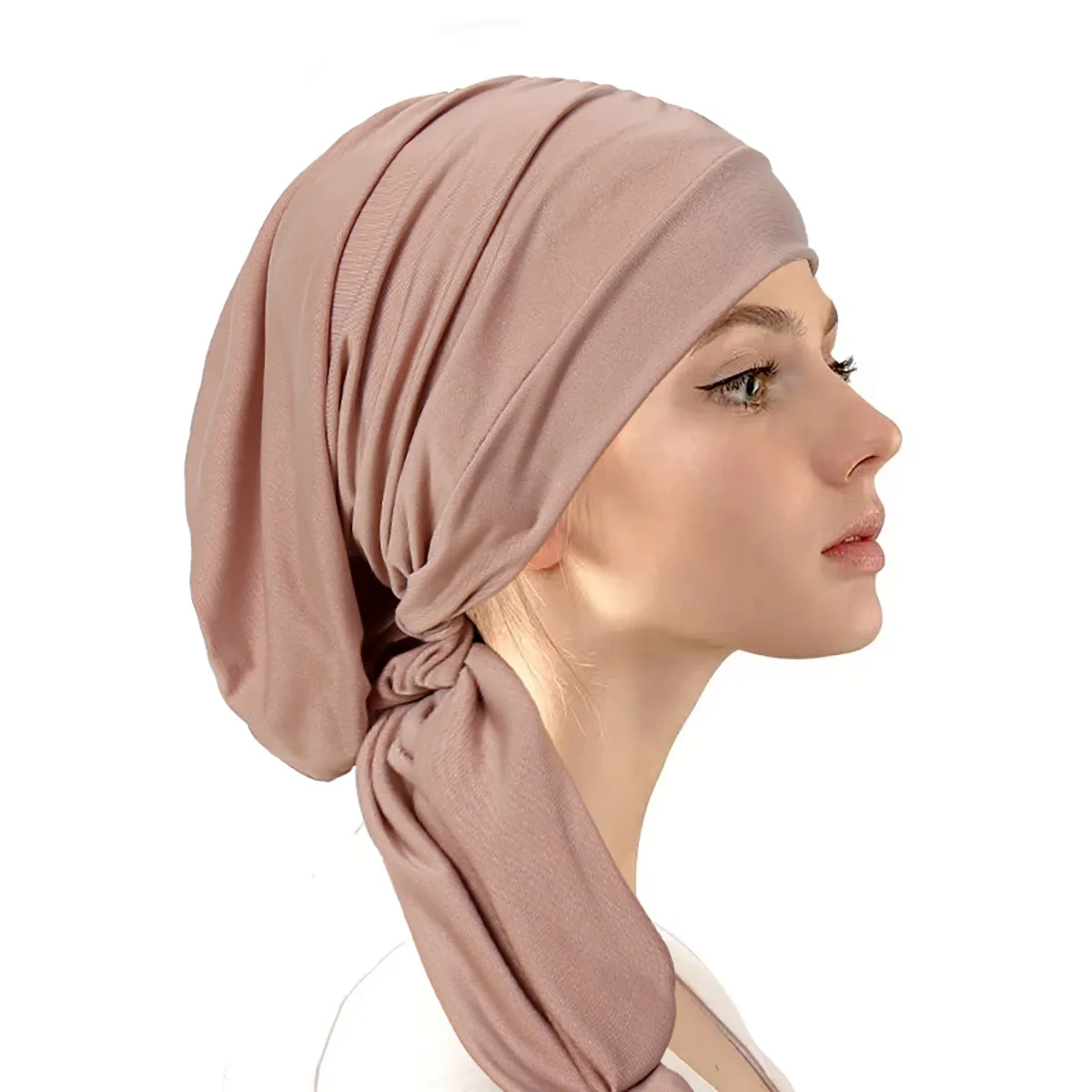 Hijab en cristal de chanvre froissé pour femmes, bonnet turban musulman pour dames, longue queue, foulard à tête ronde, chapeaux indiens, document solide