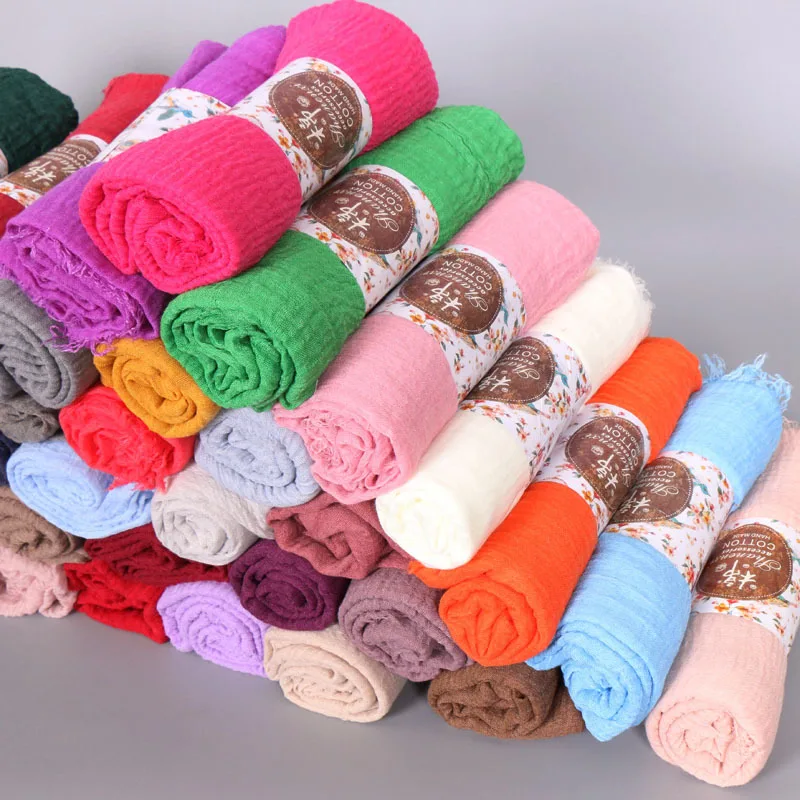 12 pièces/lot, châle long uni froissé en coton viscose, écharpe hijab froissée pour femmes, châle hijab musulman, vente en gros