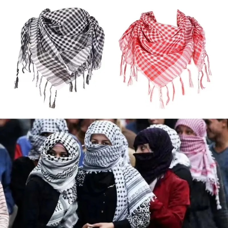 Ethnique Keffiyeh foulard à franges Arafat Hijab Shemagh écharpe arabe visage couverture anti-poussière bandeau musulman arabe Bandana châle