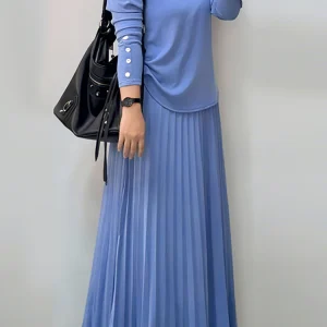 ZANZEA musulman Hijabi 2 pièces ensembles jupes Maxi plissées et chemisiers froncés à manches longues 2 pièces costumes tenues modestes islamiques 4 couleurs