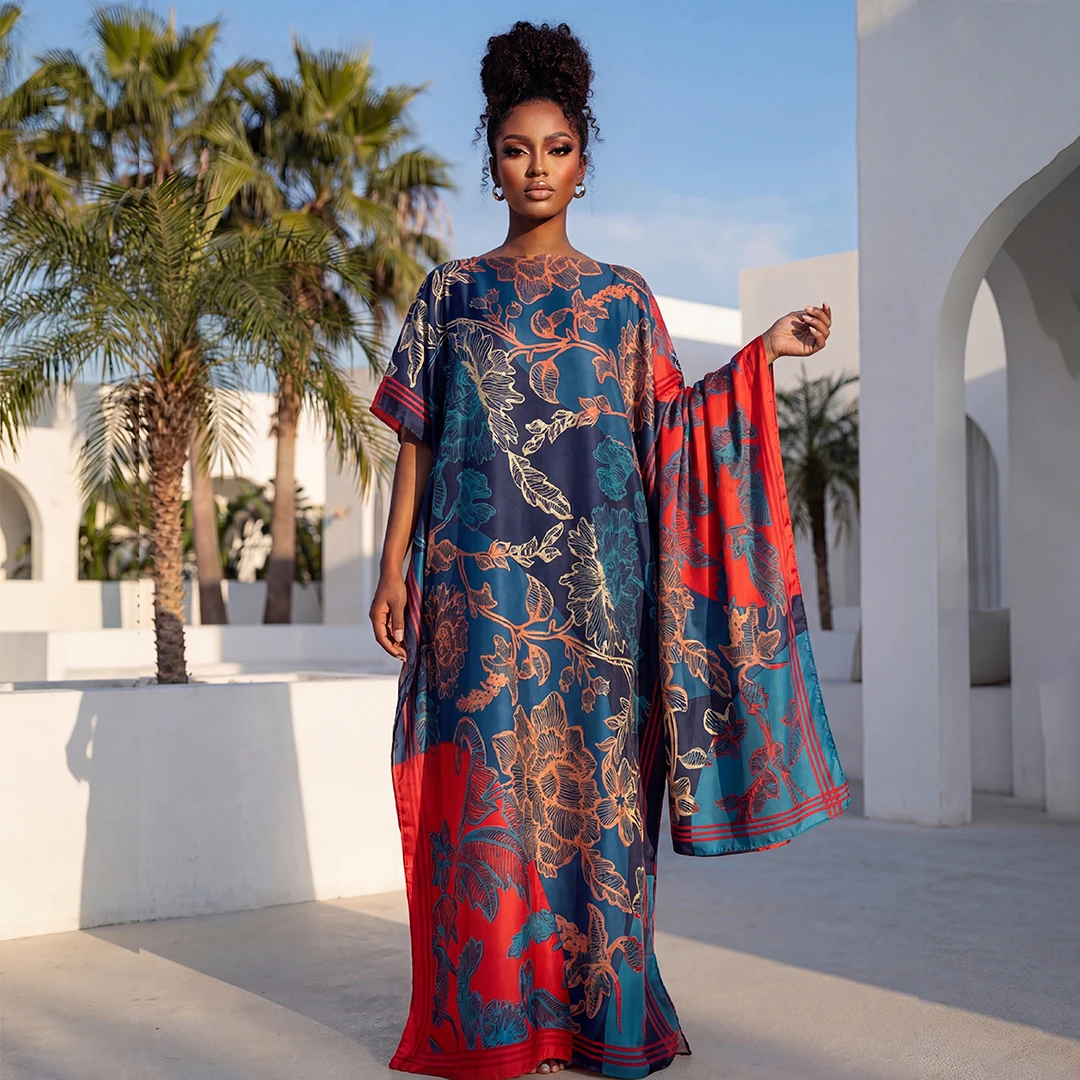 NOUVELLE Robe d&rsquo;été tendance avec grande écharpe, Kaftan Dubaï Turquie, Abaya ample musulmane, Robe décontractée africaine à imprimé léopard pour femme