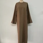 Abaya-Kimono à Manches sulfen Coton et Lin pour Femme, Jalabiya Décontracté, Marocain, Kaftan, Solide, Document Islamique Noir, Éducatif