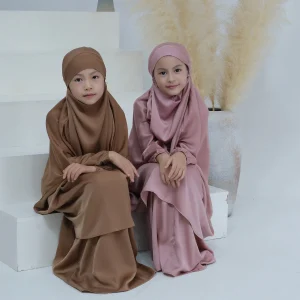 Eid Ramadan musulman enfants filles Hijab robe à capuche Khimar jupe Abaya prière vêtement islamique couverture complète Burqa Niqab 2 pièces