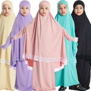 Robe Hijab musulmane pour enfants filles, ensemble jupe Khimar pour Ramadan, vêtement de prière aérien Eid, Burqa Abaya, Robe caftan à capuche