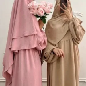 Eid Mulsim Ensemble Femmes 2 Couches Khimar avec Robe Ramadan 2 Pièces Ensemble Abaya Vêtement de Prière Ensembles Hijab Niqab Jilbab Ensembles