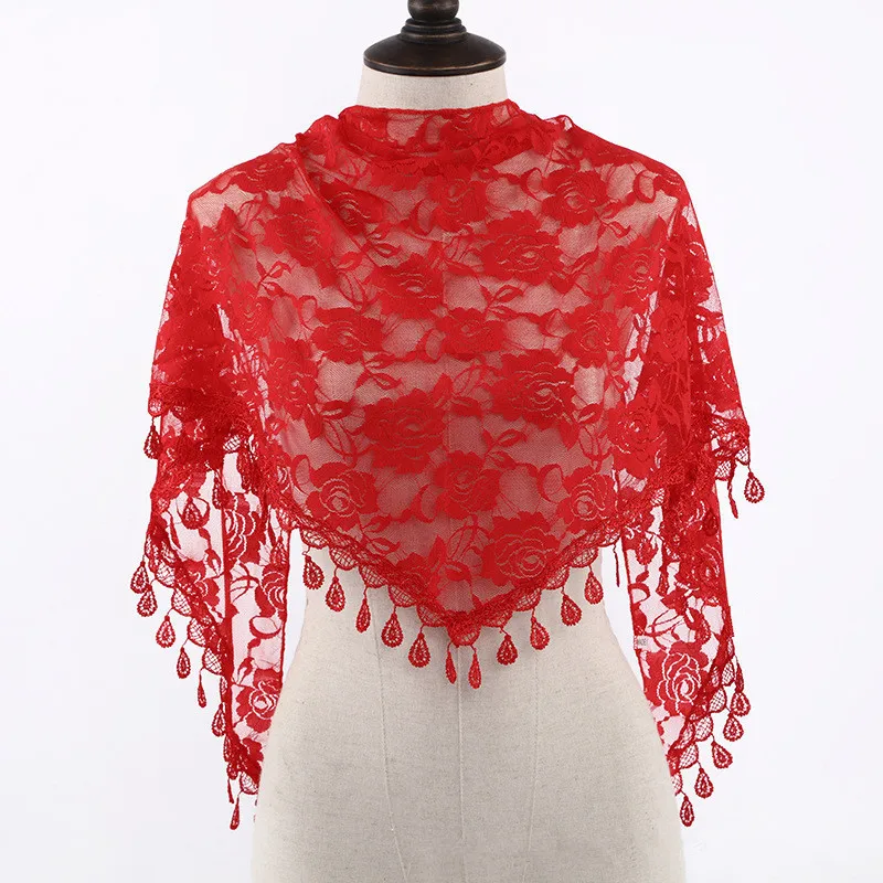 Foulard Femme mode Bufandas femmes Hijab Triangle dentelle Voile Tulle écharpe châle évider Voile Femme Musulman printemps été