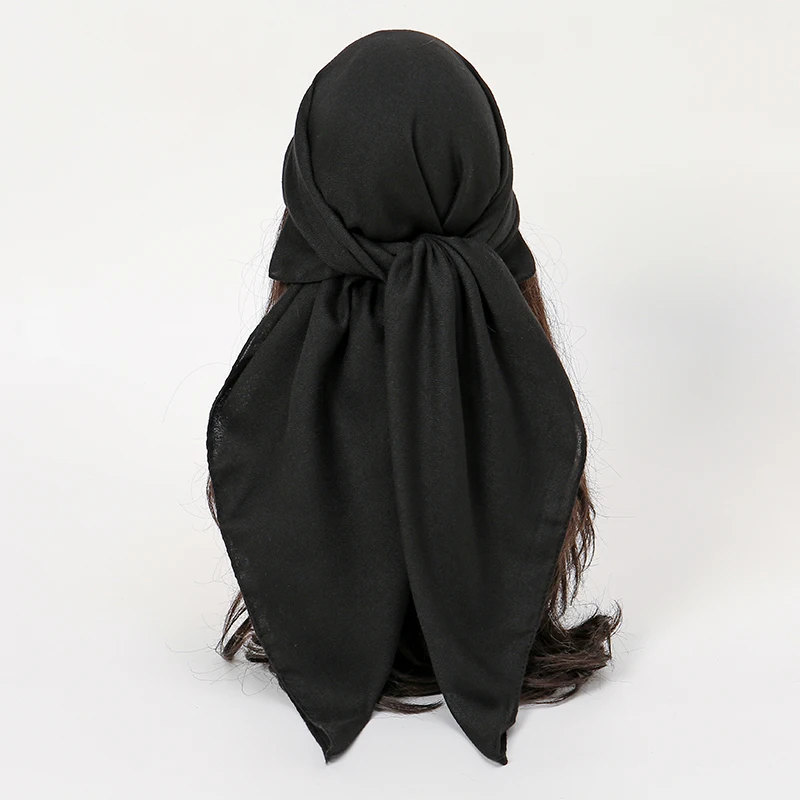 Foulards carrés de haute qualité pour femmes, couleur unie, coton et lin, foulard fin, Hijabs musulmans, accessoires de sac, 90x90cm