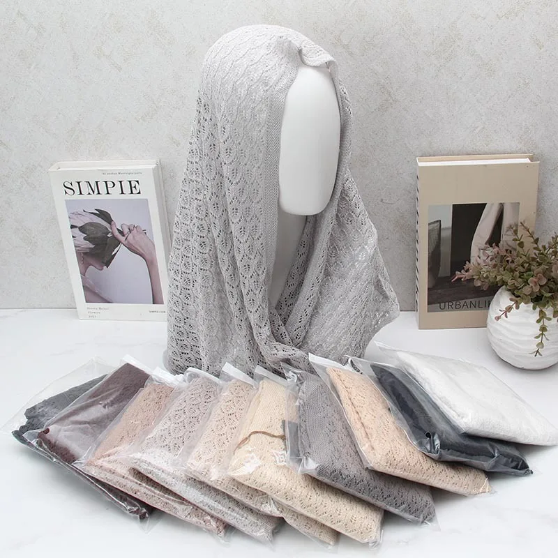 Écharpe triangulaire en lin tricoté pour femme, hijab, couvre-chef, châle, bonnet, foulard triangulaire tricoté, couvre-tête, couvre-cheveux