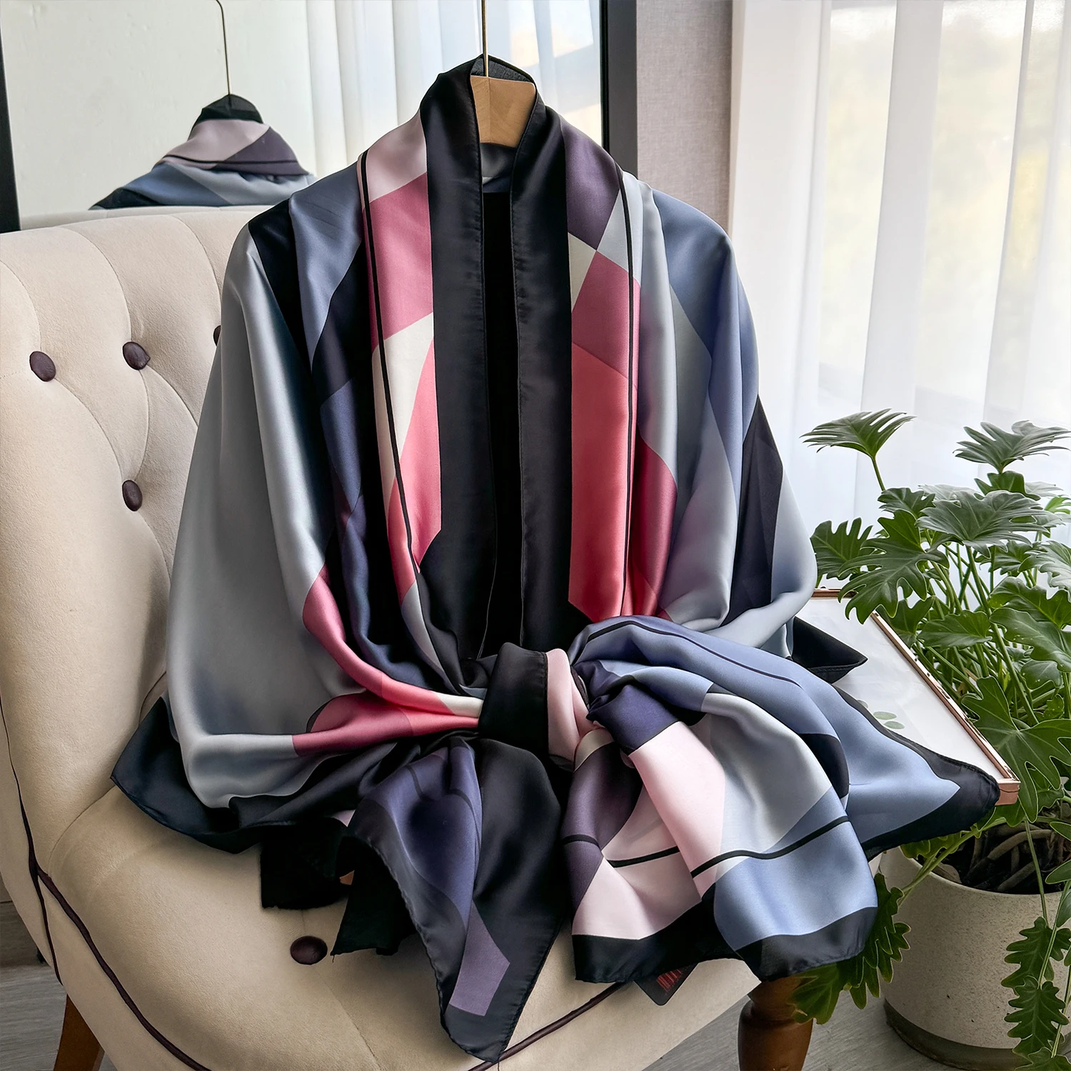 Écharpe de Marque de Luxe pour Femme, Hijab Imprimé Populaire, Châle de ix, Plage, Crème Solaire, Qualité Alberoise, Printemps Été