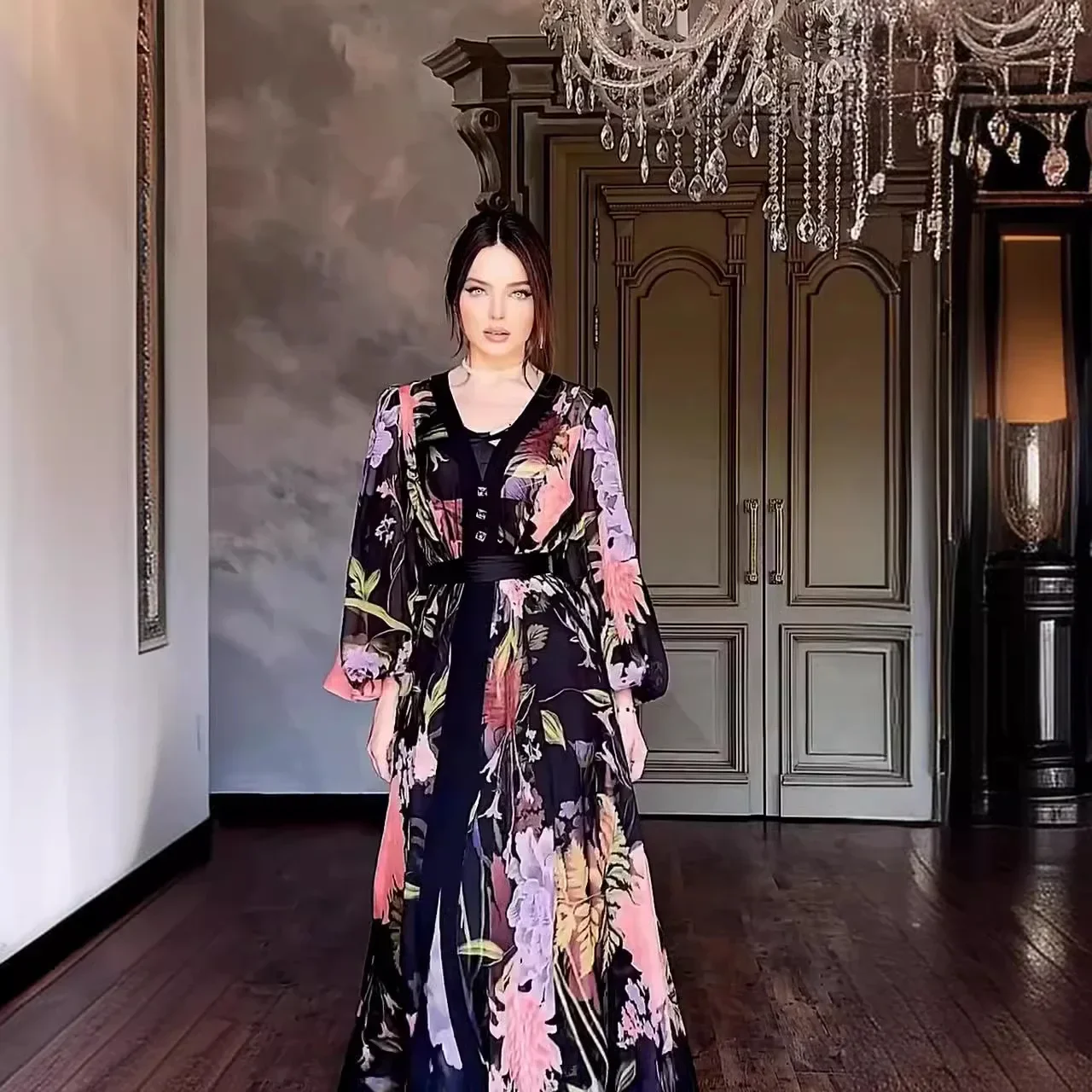 Jalabiya femmes musulmanes fleur imprimé Robe caftan Islam robes Eid Ramadan marocain dubaï Abayas robes modestes arabe longue Robe