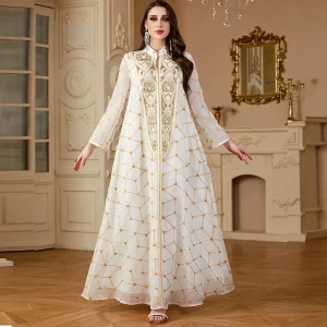 Abaya-Robe longue brodée de Dubaï, moyen-orient, robes de femmes musulmanes, patchwork européen et américain, robe à fleurs
