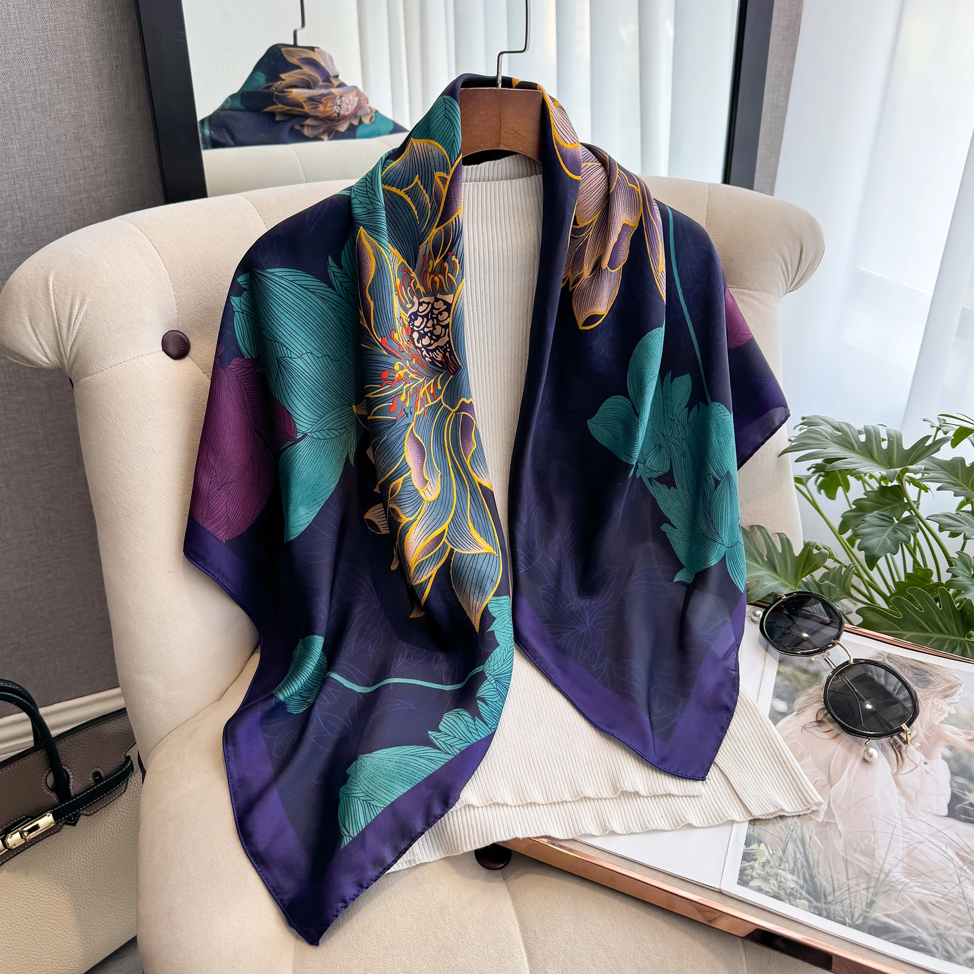Nouveau Design de printemps et d&rsquo;été de luxe 90cm femmes écharpe crème solaire Foulard châle Hijab femme cheveux Hijab enveloppes Foulard Bandanda