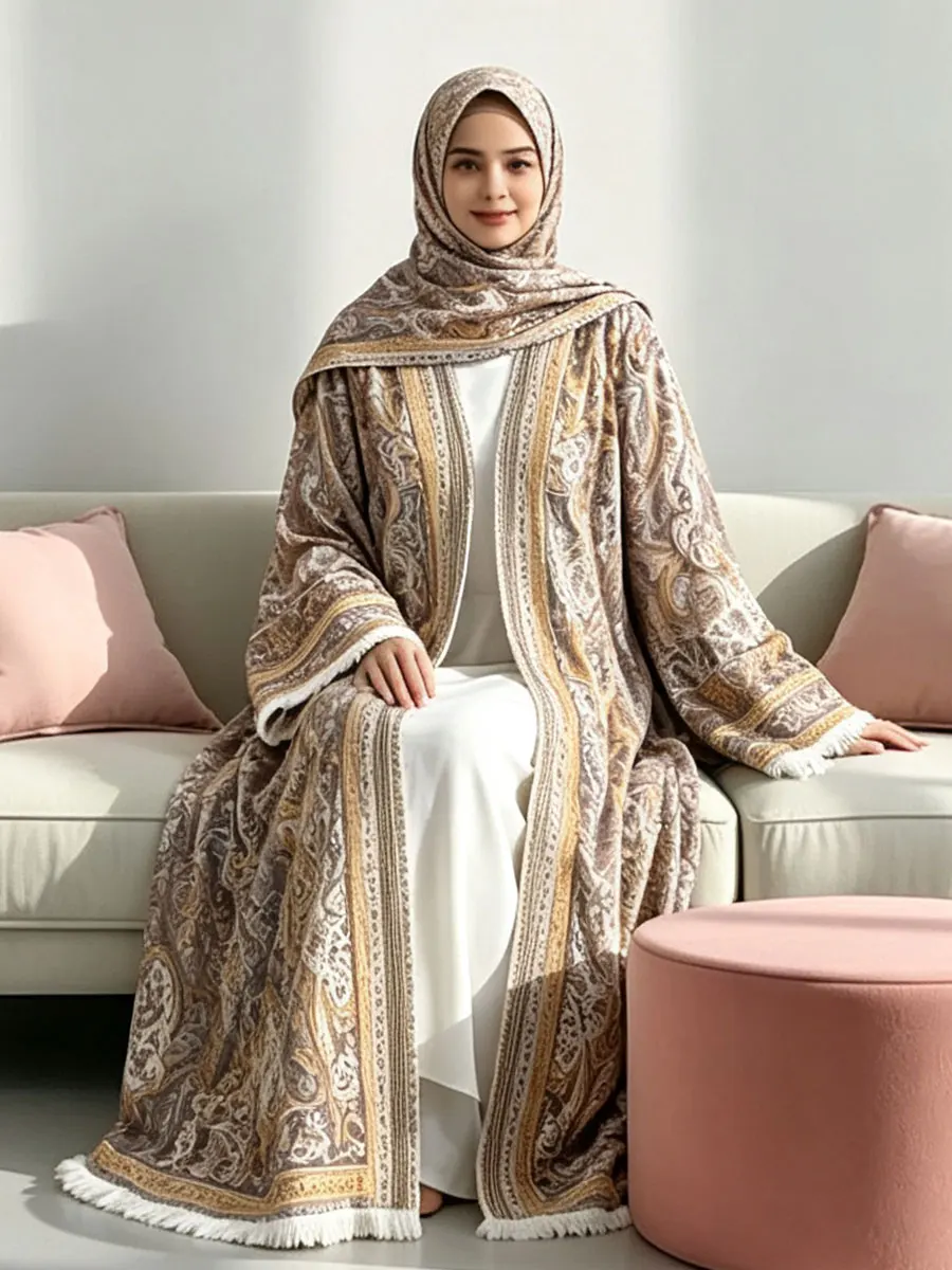 Nouvelle mode Dubaï : Abaya modeste pour femmes musulmanes, élégante robe arabe avec hijab, robe africaine à franges, cardigan islamique à manches longues et ajusté.